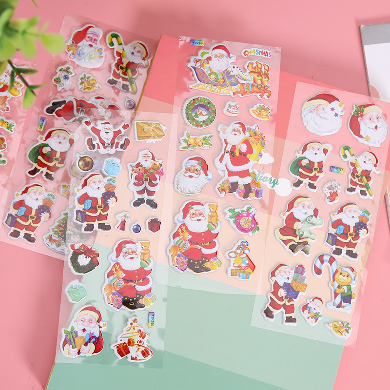 Cartoon Santa Claus Bubble Stickers Christmas Gift Christmas Tree Festival Products Wholesale Christmas Hat Decorations