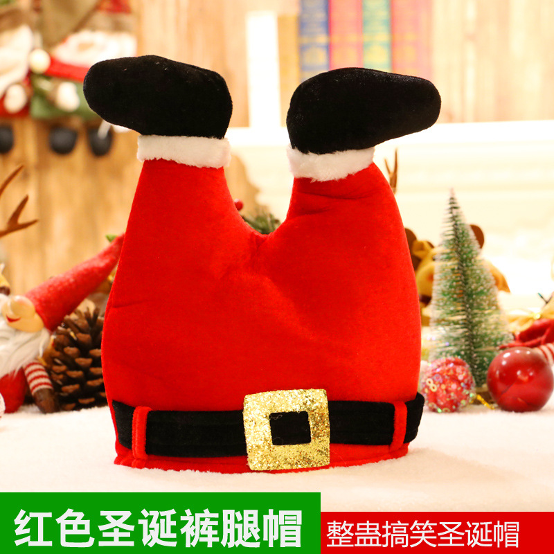 Christmas Decorations Creative Funny Red Trouser Leg Hat Christmas Hat Clown Hat for Children Or Adults Party Activities