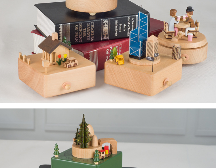 Manufacturer's Handicraft Nordic Minimalist Style Sky City Rotating Music Box Music Box Solid Wood Crafts Manufacturer's Handicraft Nordic Minimalist Style Sky City Rotating Music Box Music Box Solid Wood Crafts