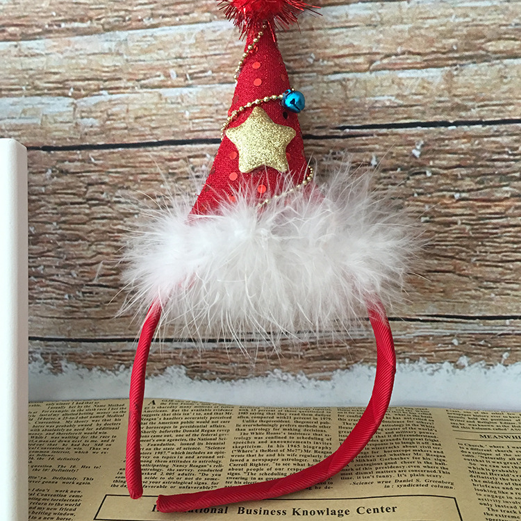 Bow Christmas Feather Christmas Hat Headband FivePointed Star Sequin Headdress Children&#039;s Beautiful Headdress Whole