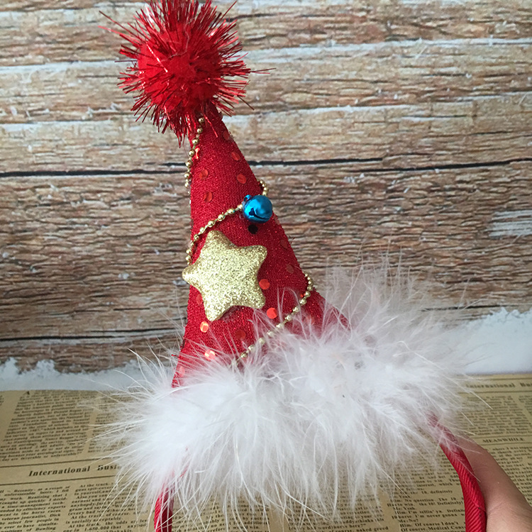 Bow Christmas Feather Christmas Hat Headband FivePointed Star Sequin Headdress Children&#039;s Beautiful Headdress Whole