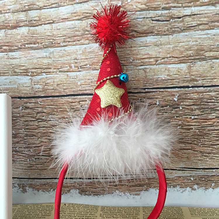 Bow Christmas Feather Christmas Hat Headband FivePointed Star Sequin Headdress Children&#039;s Beautiful Headdress Whole