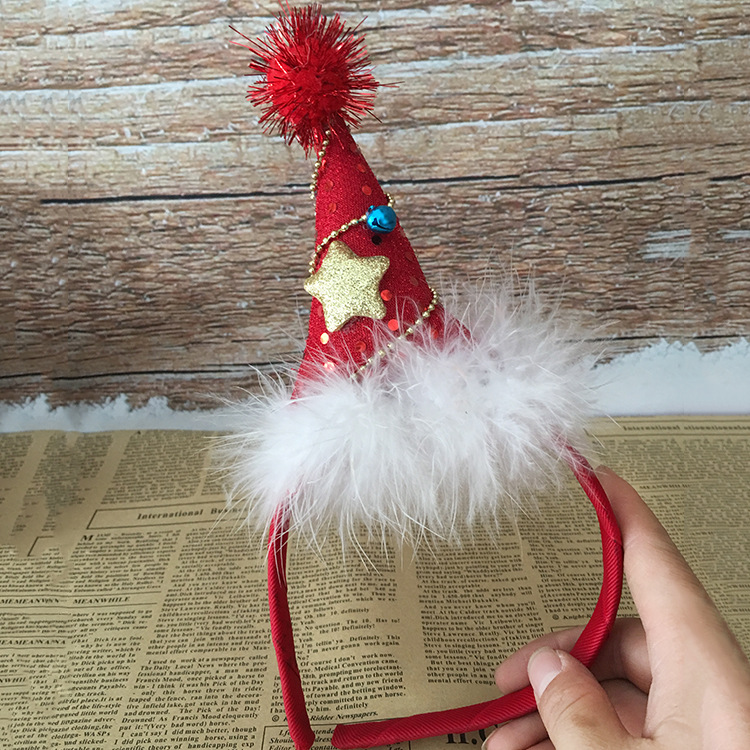 Bow Christmas Feather Christmas Hat Headband FivePointed Star Sequin Headdress Children&#039;s Beautiful Headdress Whole