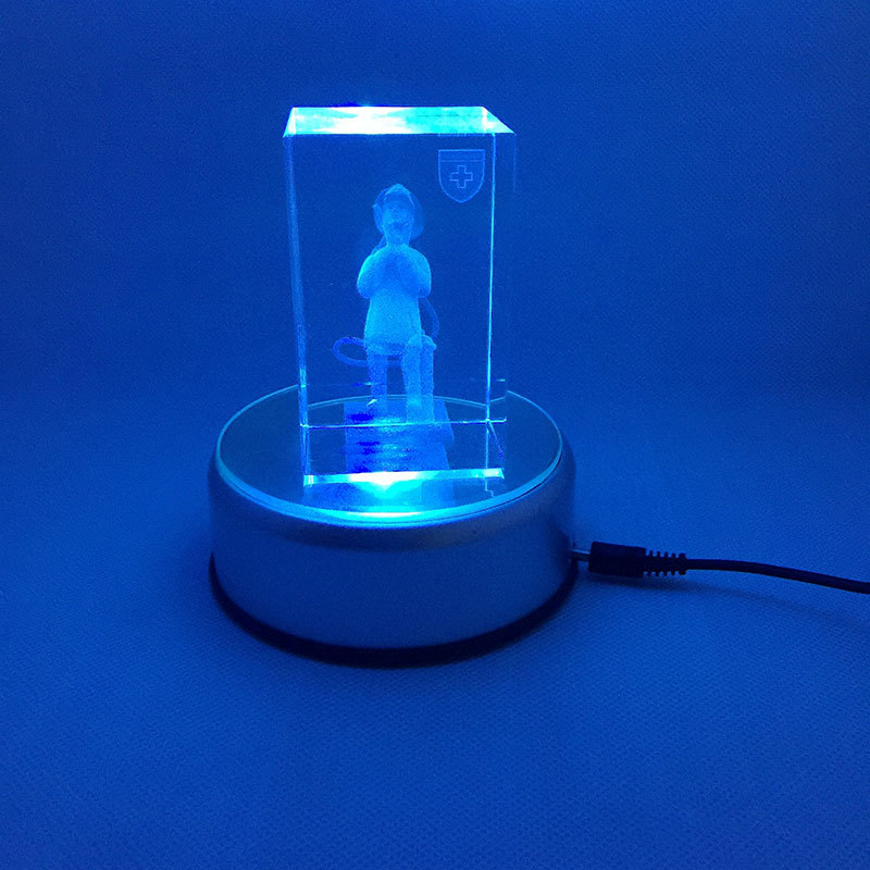Factory Direct Sales Led Mute 90 Rotating Colorful Lamp Holder Crafts 3D Engraving Crystal Carving Base