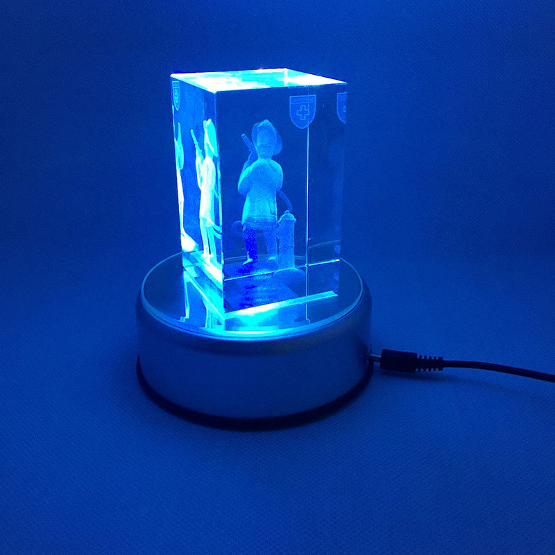 Factory Direct Sales Led Mute 90 Rotating Colorful Lamp Holder Crafts 3D Engraving Crystal Carving Base