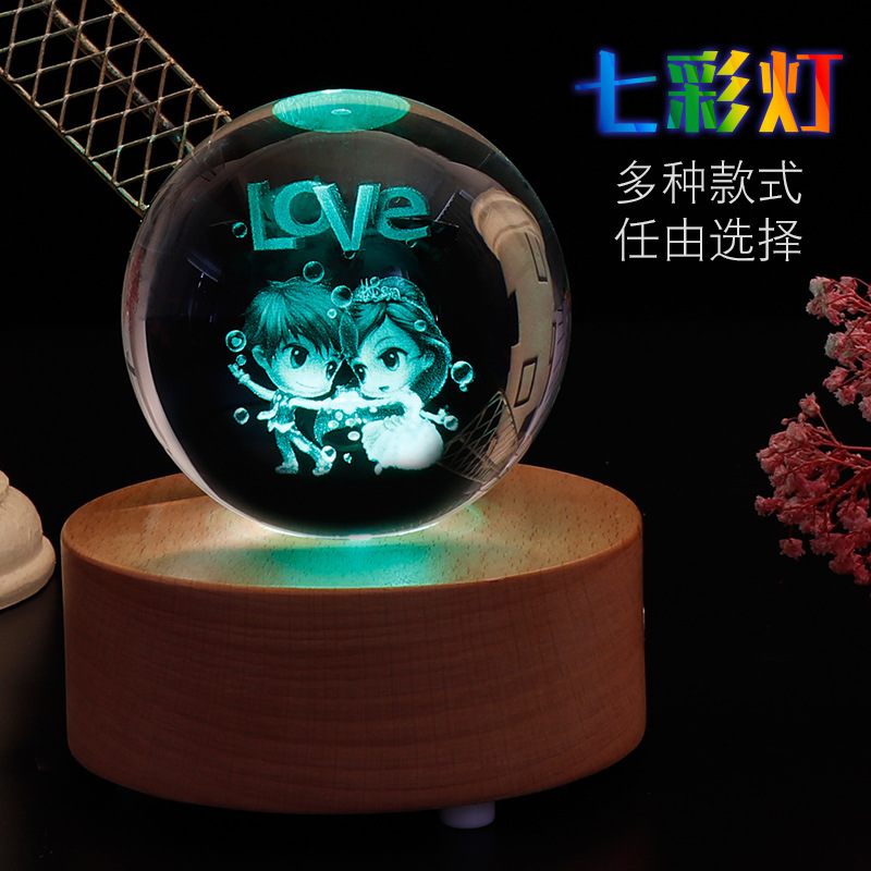 Manufacturers wholesale crystal ball bluetooth lamp holder rotating music box of clover crystal crafts