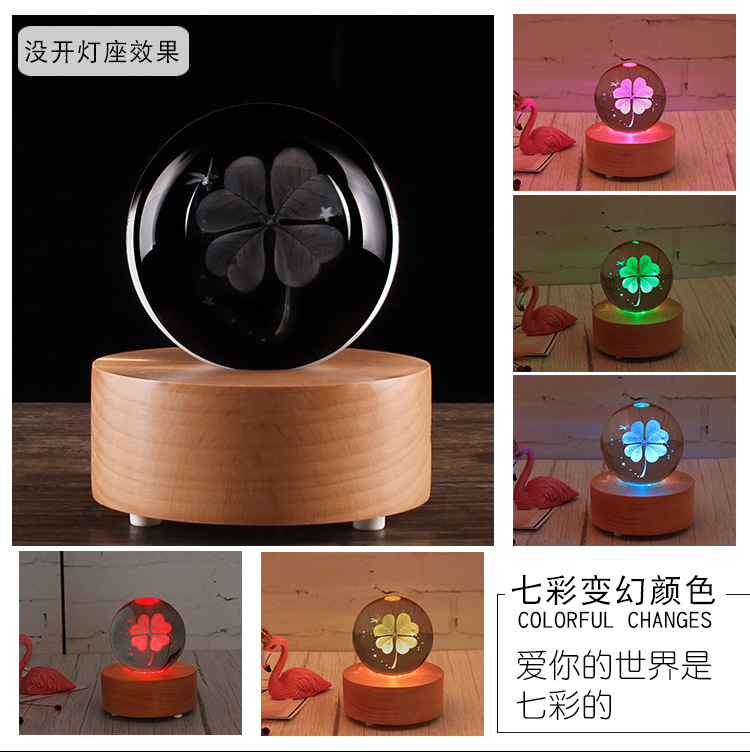 Manufacturers wholesale crystal ball bluetooth lamp holder rotating music box of clover crystal crafts Manufacturers wholesale crystal ball bluetooth lamp holder rotating music box of clover crystal crafts