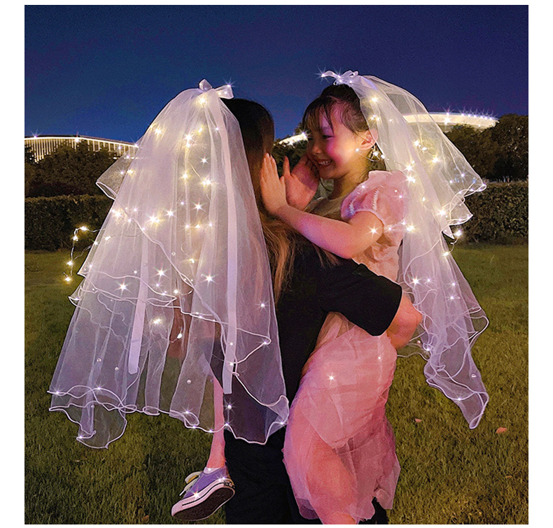 Wedding Flower Girl Super Fairy Luminous Veil with Light Clip TikTok Same Style Children Baby Hairpin Parent-Child Photography Artifact Wedding Flower Girl Super Fairy Luminous Veil with Light Clip TikTok Same Style Children Baby Hairpin Parent-Child Photography Artifact