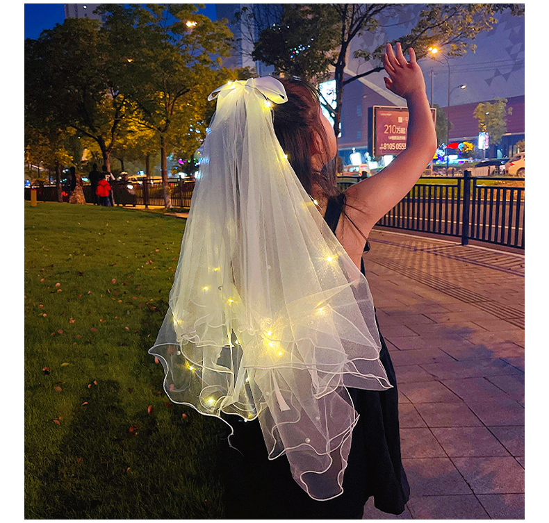 Wedding Flower Girl Super Fairy Luminous Veil with Light Clip TikTok Same Style Children Baby Hairpin Parent-Child Photography Artifact Wedding Flower Girl Super Fairy Luminous Veil with Light Clip TikTok Same Style Children Baby Hairpin Parent-Child Photography Artifact