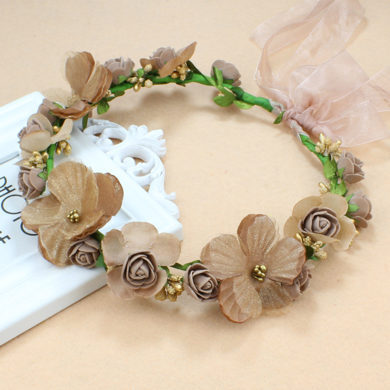 Korean Bridal Headdress Beautiful Champagne Garland Wedding Photography Mori Girl Seaside Beach Selfie Headband Head Flower Ornament Korean Bridal Headdress Beautiful Champagne Garland Wedding Photography Mori Girl Seaside Beach Selfie Headband Head Flower Ornament