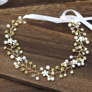 European and American New Headdress Golden Leaf Flower Foreign Trade Hair Band Wedding Dress Accessories Bridal Ornament Wholesale European and American New Headdress Golden Leaf Flower Foreign Trade Hair Band Wedding Dress Accessories Bridal Ornament Wholesale