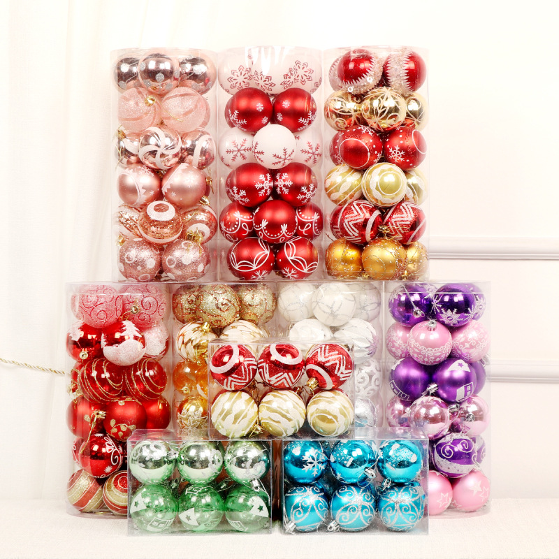 Christmas Ball Decoration Ball 6cm24 Colored Drawing Ball Package Christmas Decorations Christmas Tree Decorative Ball Barrel