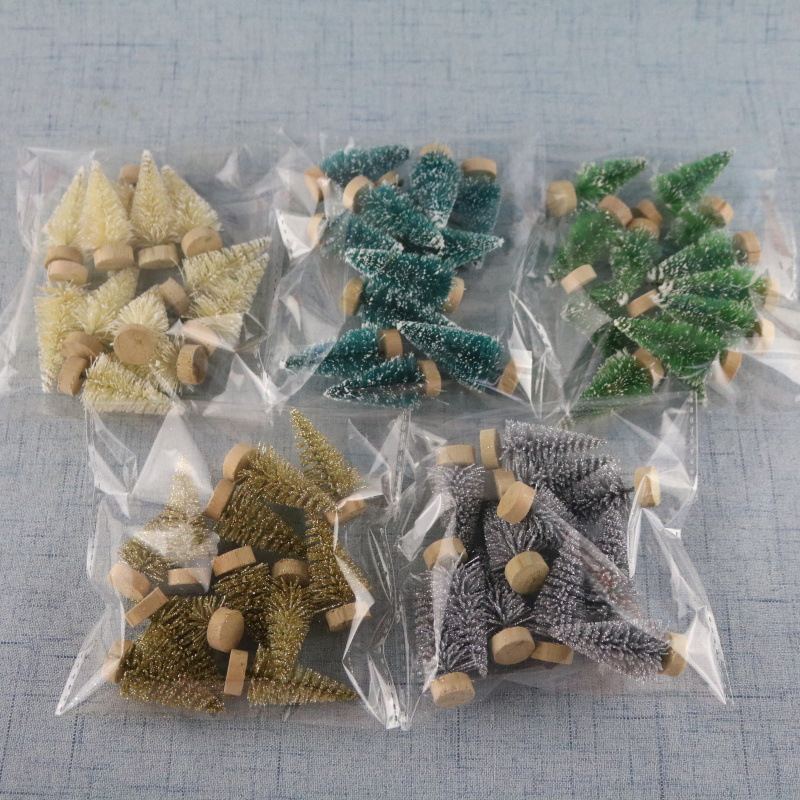 Bagged Mini Christmas Tree Sisal Silk Snow Tasong Decoration Small Christmas Tree Gold Silver Blue, Green and 