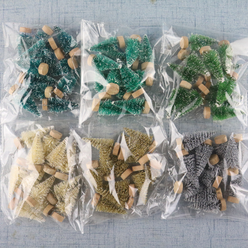 Bagged Mini Christmas Tree Sisal Silk Snow Tasong Decoration Small Christmas Tree Gold Silver Blue, Green and 