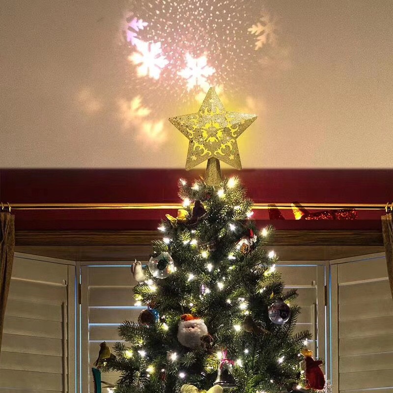 New Christmas Tree Top Shooting Lamp 3D Projection Lamp Star Christmas Tree Decoration Rotating Storm Projection Lamp