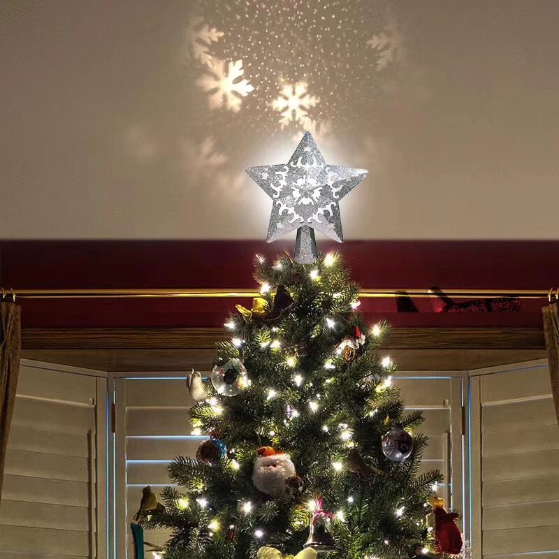New Christmas Tree Top Shooting Lamp 3D Projection Lamp Star Christmas Tree Decoration Rotating Storm Projection Lamp