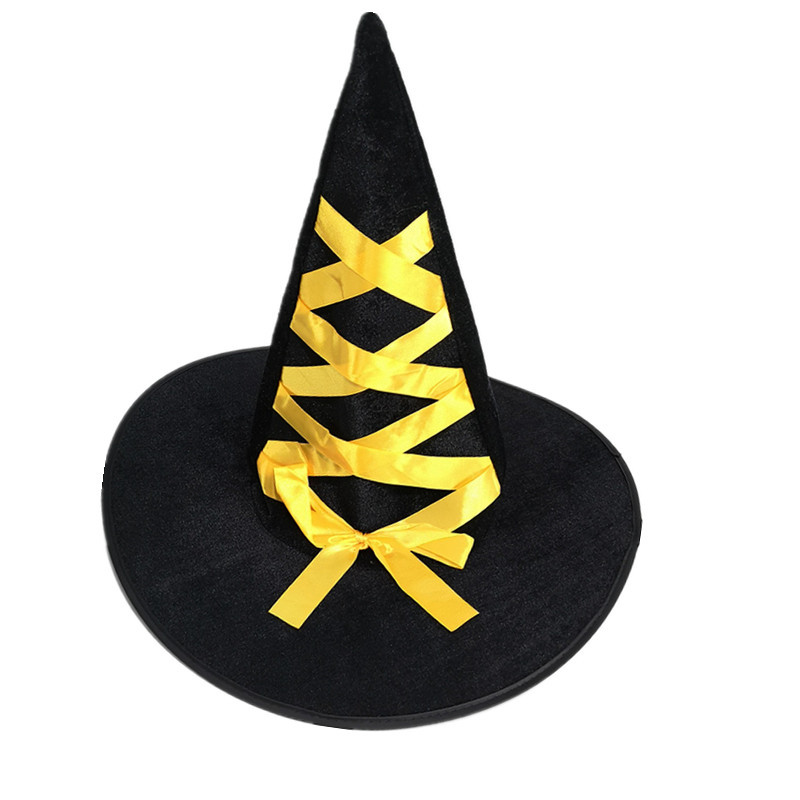 Halloween Witch Hat Gold Velvet Ribbon Witch Hat Adult Dance Dress up Wizard&#039;s Hat Ghost Festival Party Supplies