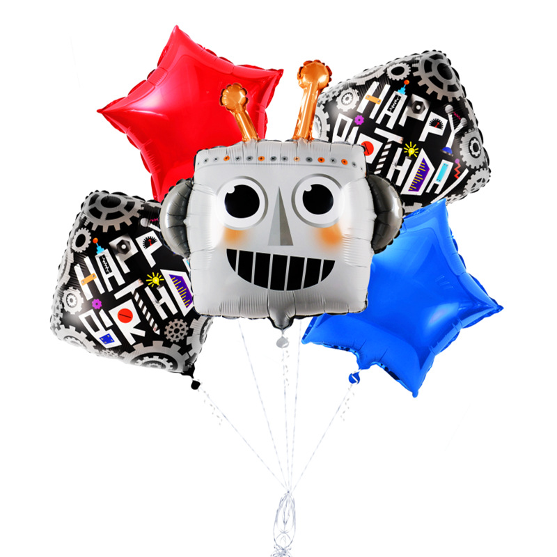 New Pioneer Cartoon Robot Balloon Children Birthday Arrangement Decoration Disco Mechanical Aluminum Film Balloon New Pioneer Cartoon Robot Balloon Children Birthday Arrangement Decoration Disco Mechanical Aluminum Film Balloon