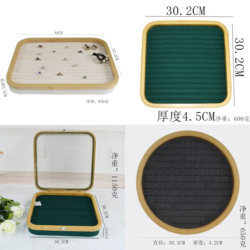 Bamboo Wood Hundred Positions Ring Box Dustproof Jewelry Box Counter Display Ear Studs Earrings Tray with Lid Jewelry Display Shelf