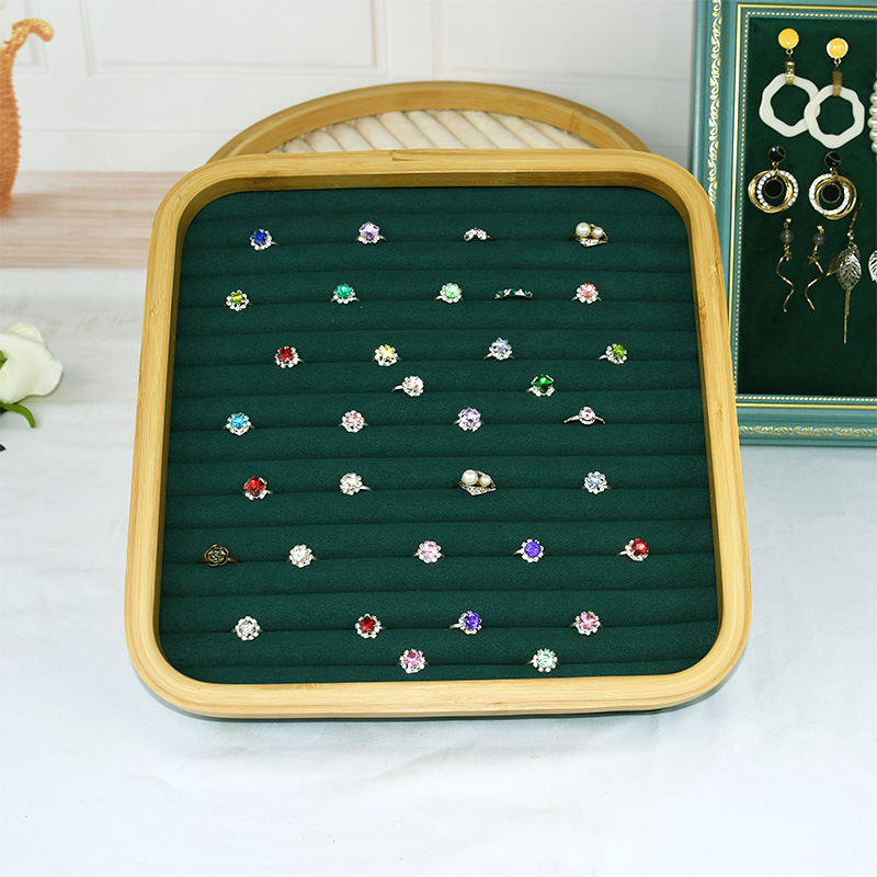 Bamboo Wood Hundred Positions Ring Box Dustproof Jewelry Box Counter Display Ear Studs Earrings Tray with Lid Jewelry Display Shelf