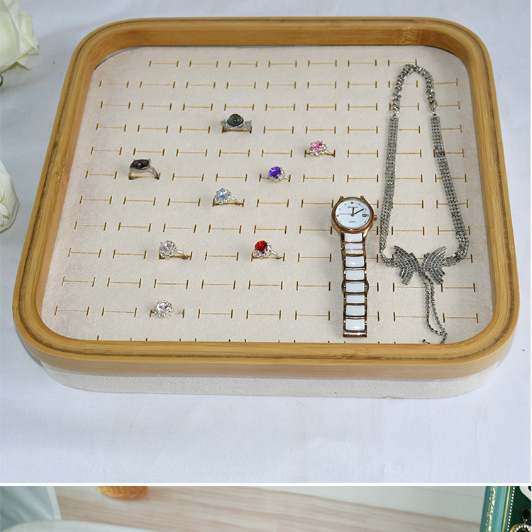 Bamboo Wood Hundred Positions Ring Box Dustproof Jewelry Box Counter Display Ear Studs Earrings Tray with Lid Jewelry Display Shelf