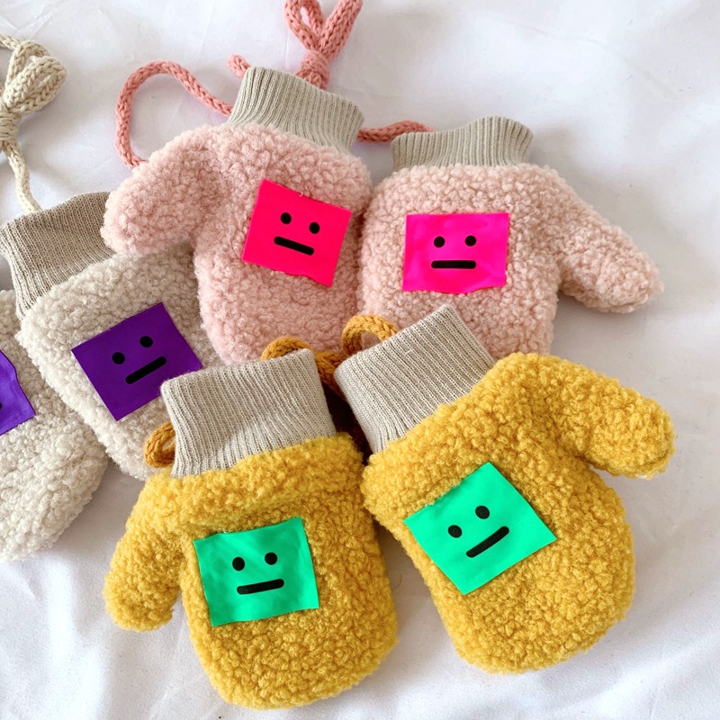 Children&#039;s Expression Gloves Winter Warm with Velvet Baby Lambswool Bag Finger Gloves Halter Finger Gloves for Men and Women