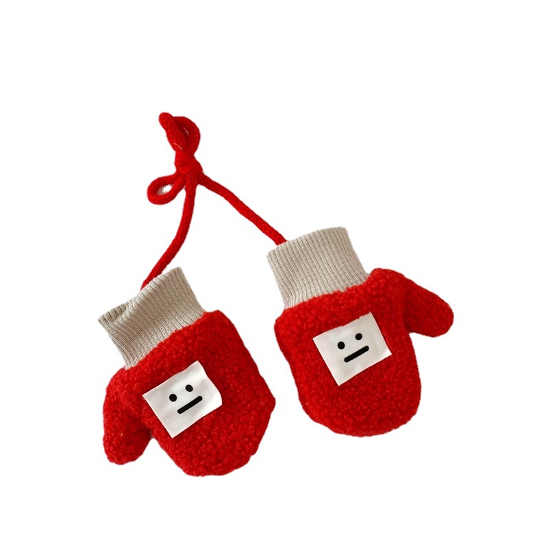 Children&#039;s Expression Gloves Winter Warm with Velvet Baby Lambswool Bag Finger Gloves Halter Finger Gloves for Men and Women