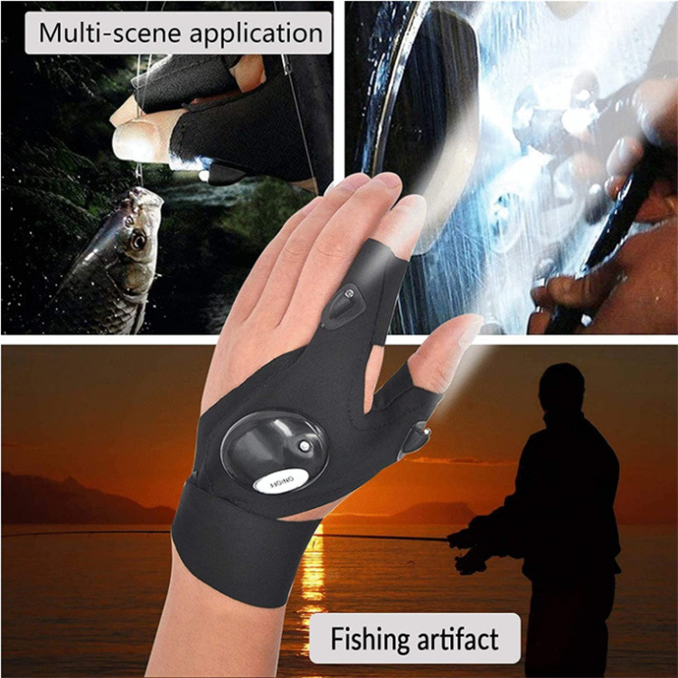 Led Rechargeable Sunscreen Fishing Gloves Button Waterproof Breathable with Light Finger Stall Outdoor Lighting Repair Gloves