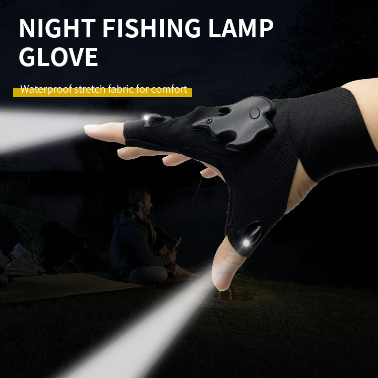 Led Rechargeable Sunscreen Fishing Gloves Button Waterproof Breathable with Light Finger Stall Outdoor Lighting Repair Gloves