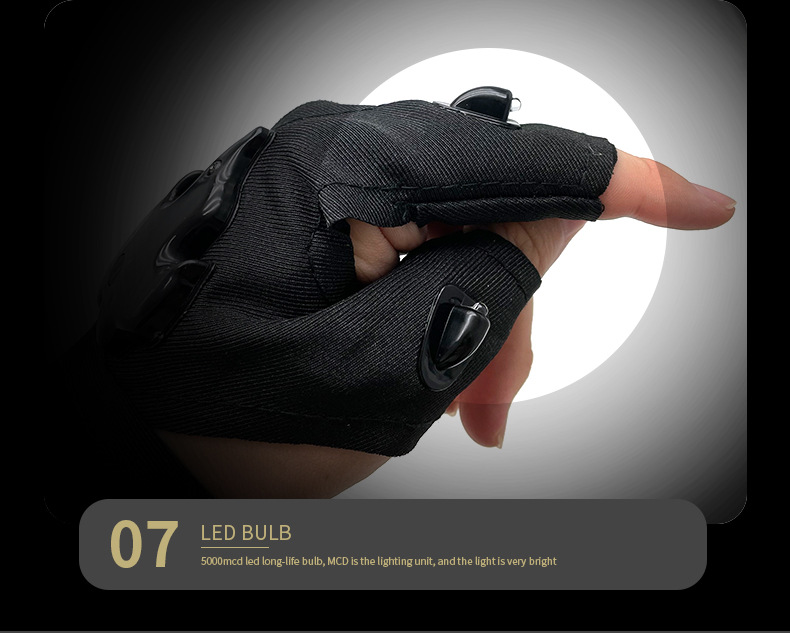Led Rechargeable Sunscreen Fishing Gloves Button Waterproof Breathable with Light Finger Stall Outdoor Lighting Repair Gloves