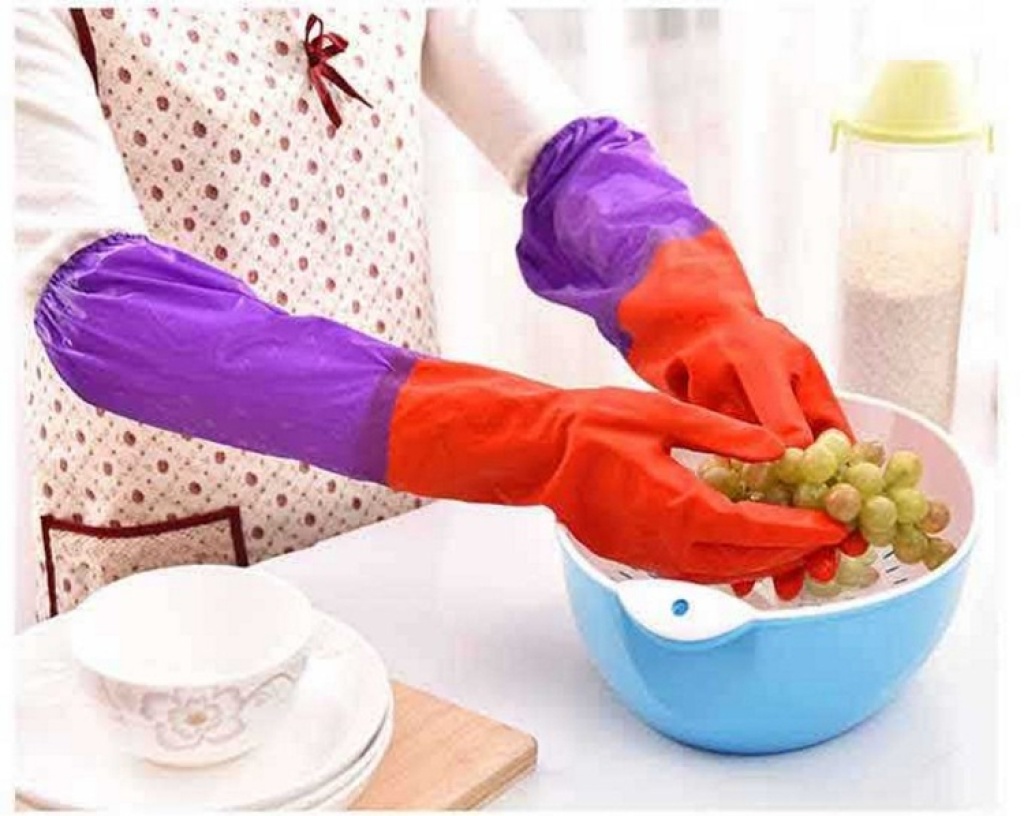 [Only Fleece-Lined] Household Gloves Fleece-Lined Thickened Waterproof Latex Winter Laundry and Dishwashing Gloves Female Rubber