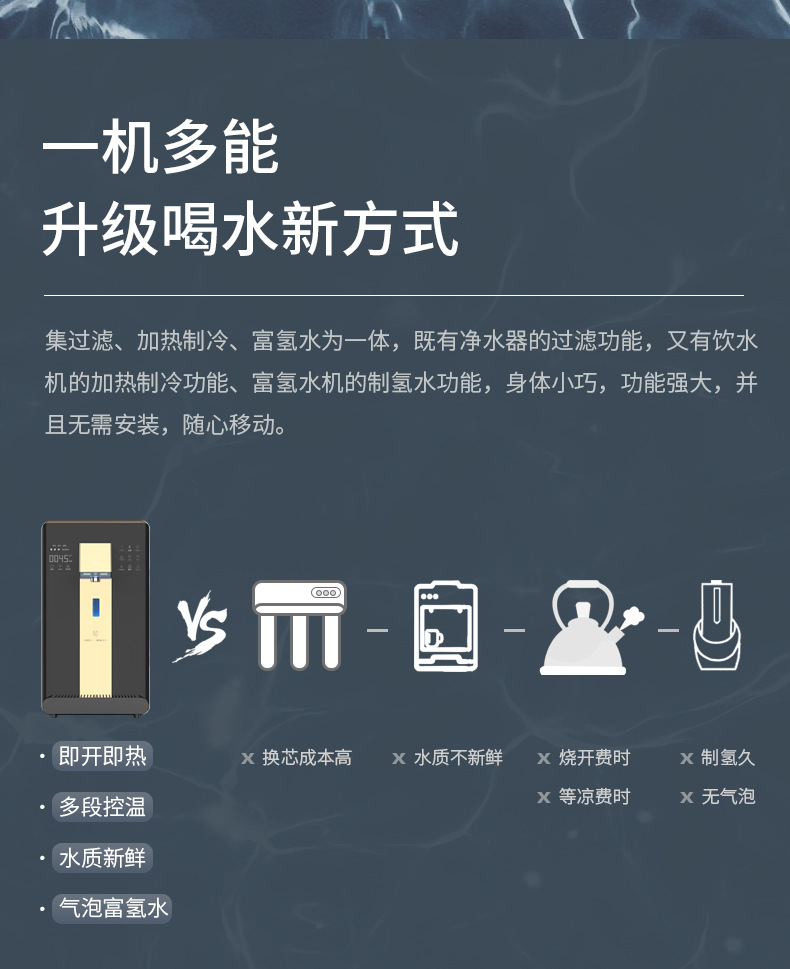 Desktop Installation-Free Water Purifier Rich Hydrogen Generator Household RO Reverse Osmosis Hot and Cold All-in-One Machine Water Dispenser Water Purifier