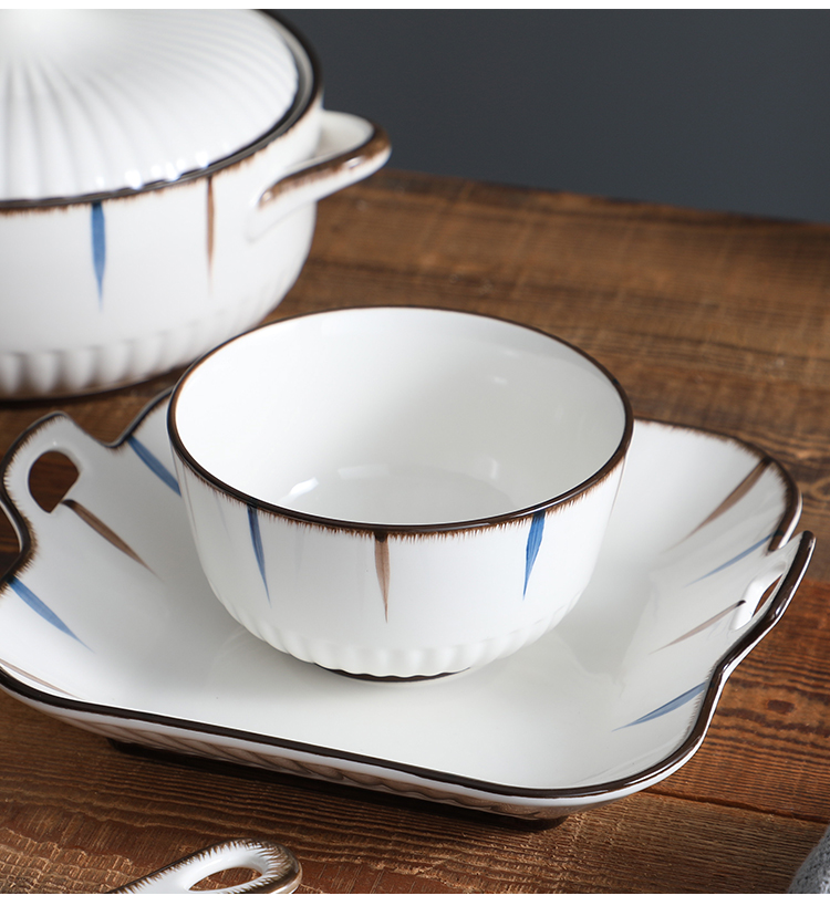Blue and Japanese Style Tableware Ceramic Bowl and Dish Set Household Internet Celebrity Light Luxury High-End Baking Pan Bamboo Hat Noodle Bowl Ins Style Blue and Japanese Style Tableware Ceramic Bowl and Dish Set Household Internet Celebrity Light Luxury High-End Baking Pan Bamboo Hat Noodle Bowl Ins Style