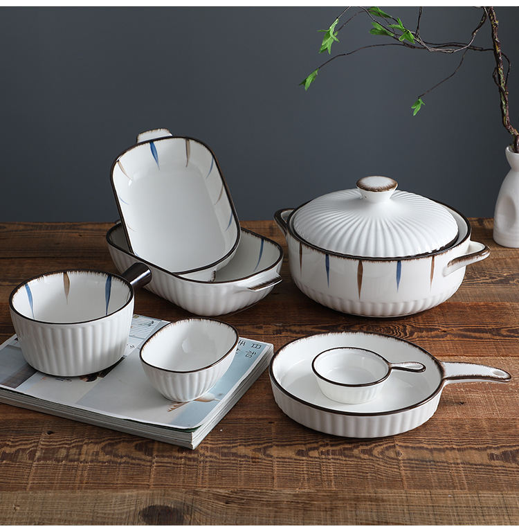 Blue and Japanese Style Tableware Ceramic Bowl and Dish Set Household Internet Celebrity Light Luxury High-End Baking Pan Bamboo Hat Noodle Bowl Ins Style Blue and Japanese Style Tableware Ceramic Bowl and Dish Set Household Internet Celebrity Light Luxury High-End Baking Pan Bamboo Hat Noodle Bowl Ins Style
