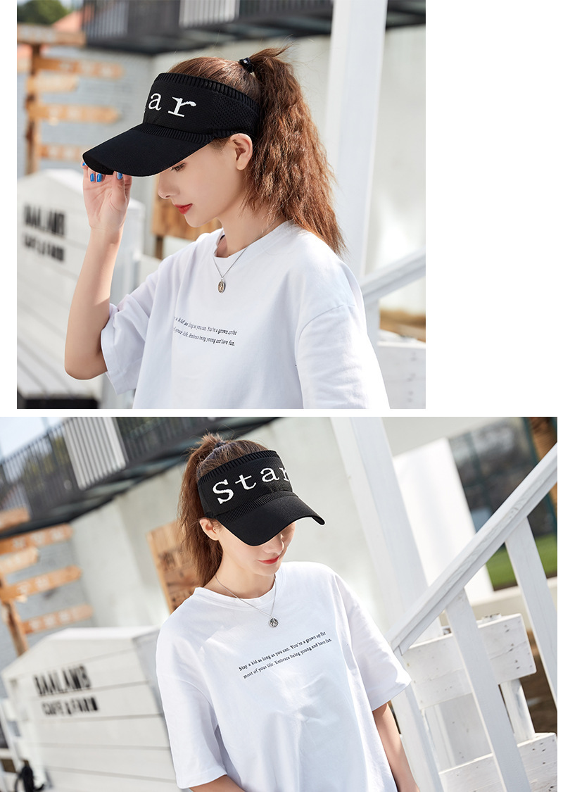 Spring and Summer Korean Style Topless Hat Outdoor Sun Hat Knitted Short Brim Cotton Line Peaked Cap Letter Baseball Cap