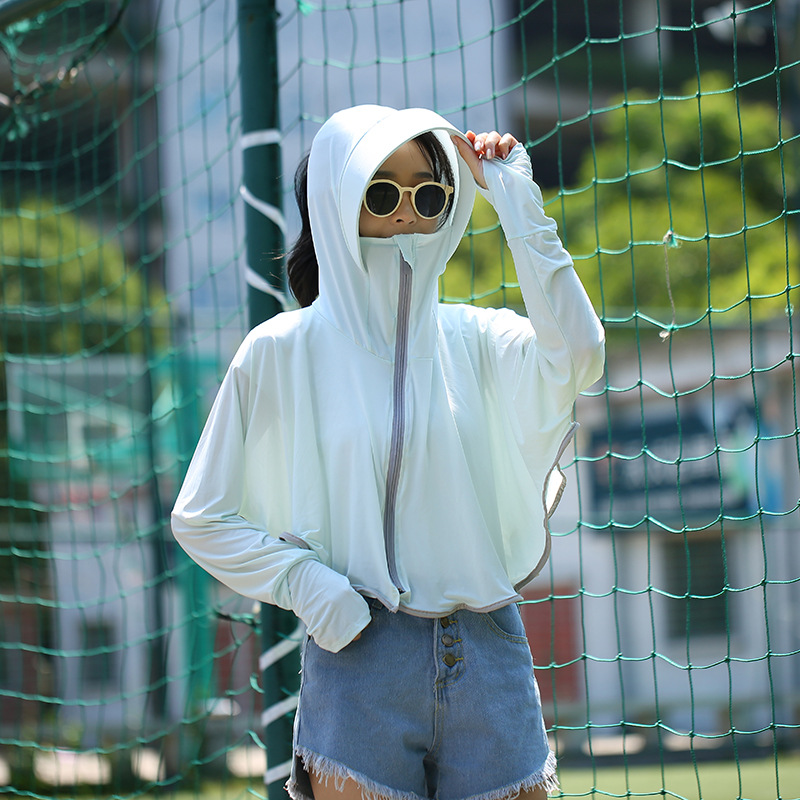 Outdoor Leisure Zipper Hat Big Brim Ice Silk Sun Protection Clothing Women&#039;s Summer Breathable Loose Long Sleeve Jacket Sun-Proof Clothing