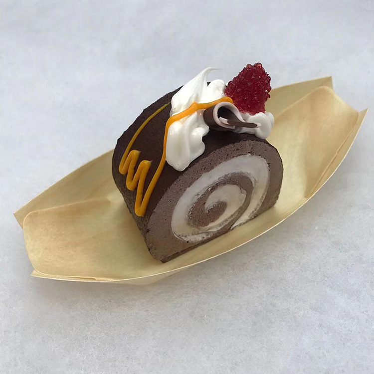 Disposable Open Paper Box Wooden Boat-Shaped Snack to-Go Box Japanese Cuisine Dessert Fruit Plate