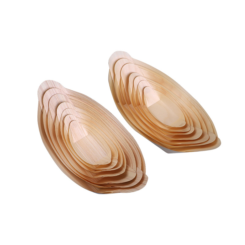 Disposable Open Paper Box Wooden Boat-Shaped Snack to-Go Box Japanese Cuisine Dessert Fruit Plate
