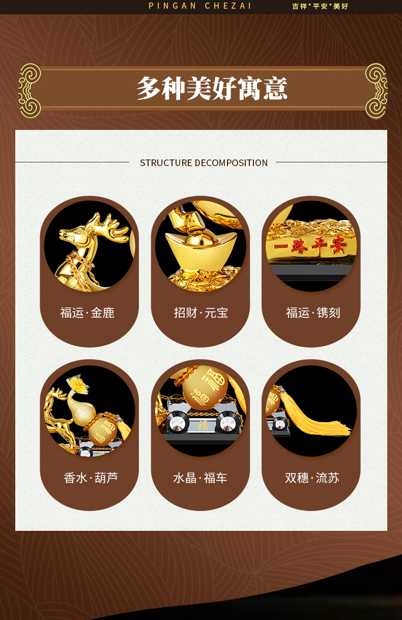 Car Decoration Creative Car Perfume Yi Lu Ping An Car Accessories Auspicious Gourd Ornaments Car Decoration