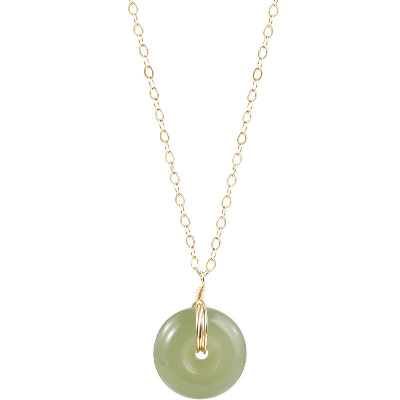 Round Hetian Jade 14K Gilded Safety Buckle Pendant Necklace 925 Silver Design Sense Niche Female Clavicle Chain