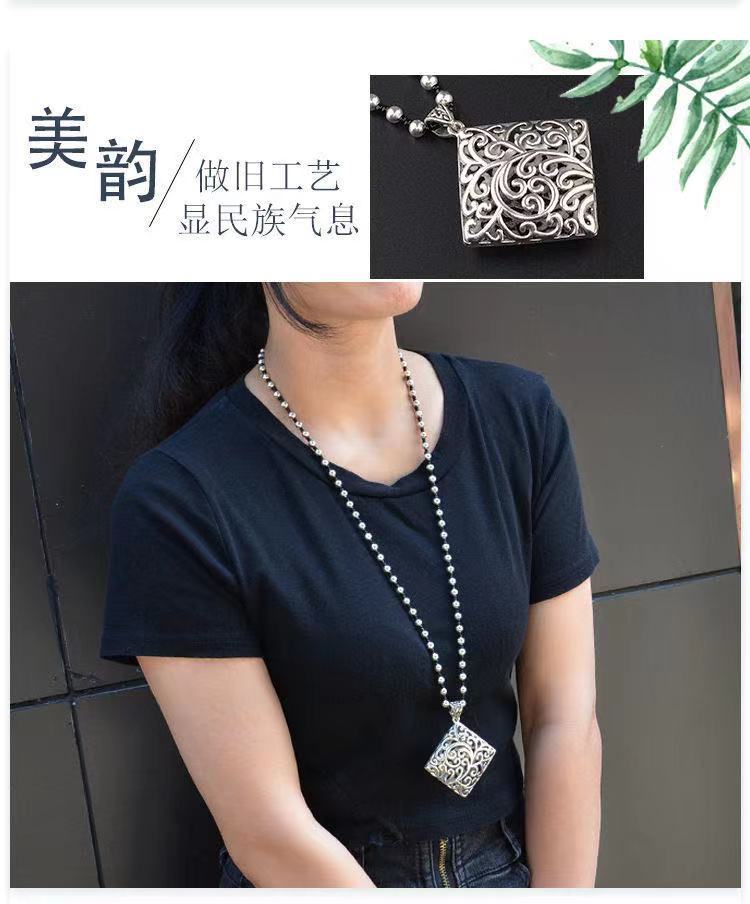 Retro Imitation Tibetan Silver Long Sweater Chain Safety Buckle Pendant Square Fortune Necklace for Women with Clothes Accessories Pendant Retro Imitation Tibetan Silver Long Sweater Chain Safety Buckle Pendant Square Fortune Necklace for Women with Clothes Accessories Pendant
