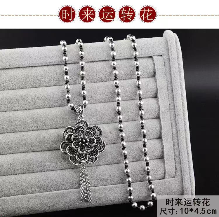 Retro Imitation Tibetan Silver Long Sweater Chain Safety Buckle Pendant Square Fortune Necklace for Women with Clothes Accessories Pendant Retro Imitation Tibetan Silver Long Sweater Chain Safety Buckle Pendant Square Fortune Necklace for Women with Clothes Accessories Pendant