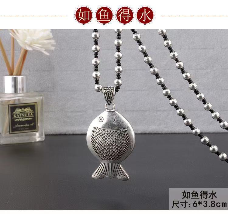 Retro Imitation Tibetan Silver Long Sweater Chain Safety Buckle Pendant Square Fortune Necklace for Women with Clothes Accessories Pendant Retro Imitation Tibetan Silver Long Sweater Chain Safety Buckle Pendant Square Fortune Necklace for Women with Clothes Accessories Pendant
