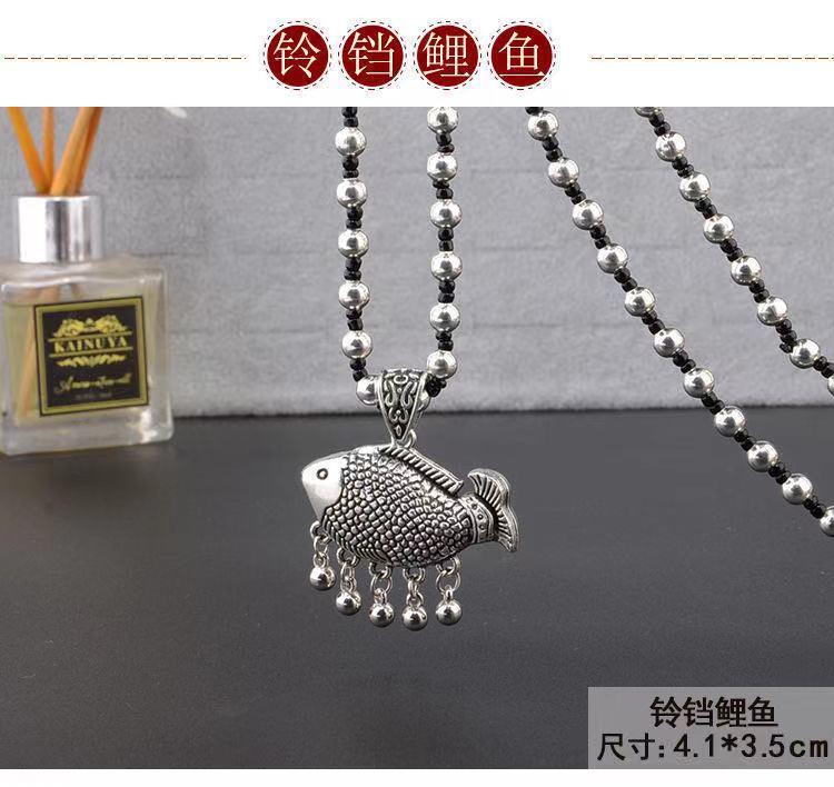 Retro Imitation Tibetan Silver Long Sweater Chain Safety Buckle Pendant Square Fortune Necklace for Women with Clothes Accessories Pendant Retro Imitation Tibetan Silver Long Sweater Chain Safety Buckle Pendant Square Fortune Necklace for Women with Clothes Accessories Pendant