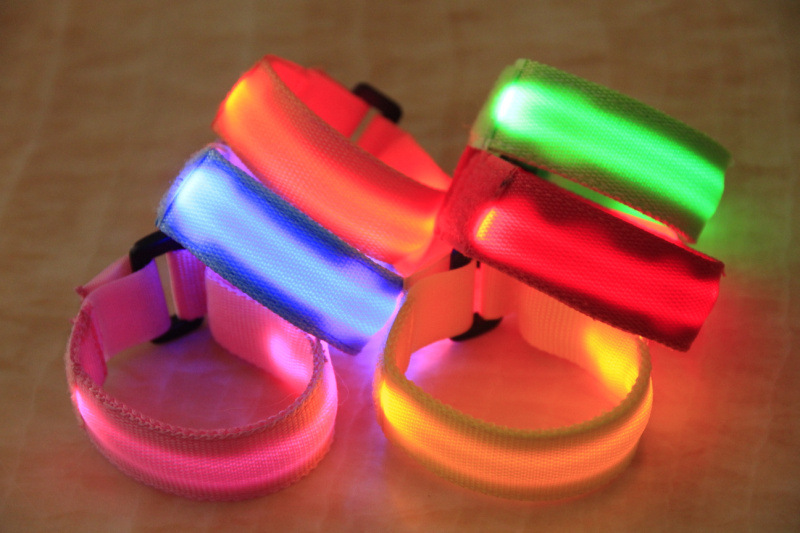 Double exposure buckle wrist band night running biker glowing arm with safety warning entertainment equipment