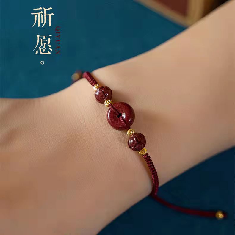 Natural Cinnabar Safety Buckle Bracelet Female Red Rope Anklet Lucky Birth Year Carrying Strap Girlfriends Couple Bracelet Jewelry