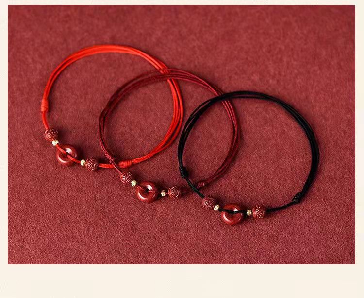 Natural Cinnabar Safety Buckle Bracelet Female Red Rope Anklet Lucky Birth Year Carrying Strap Girlfriends Couple Bracelet Jewelry
