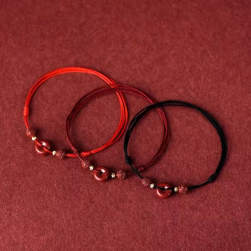 Natural Cinnabar Safety Buckle Bracelet Female Red Rope Anklet Lucky Birth Year Carrying Strap Girlfriends Couple Bracelet Jewelry