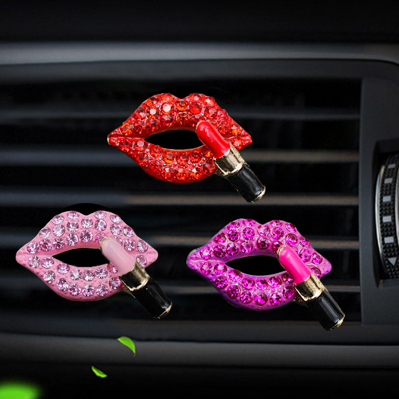On-Board Perfume Clip Creative Diamond Red Lips Solid Balm Cool Car Air Conditioning Vent Aromatherapy Clip Female