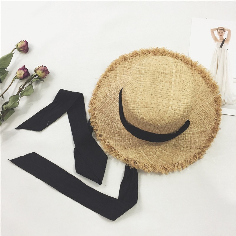 Summer outdoor sun shade hat Korean version of small fresh with raffia straw hat women